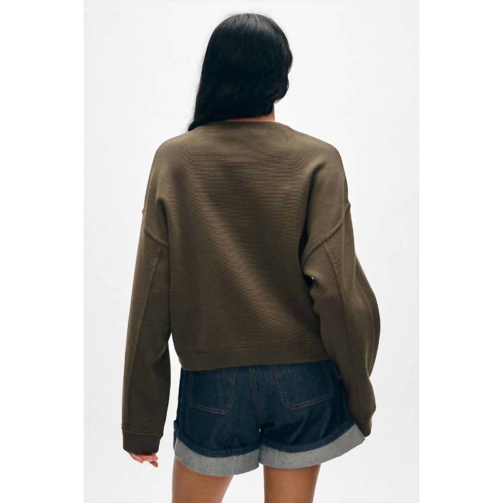NEW WHITE + WARREN superfine organic cotton sweatshirt in dark sage - Picture 2 of 4